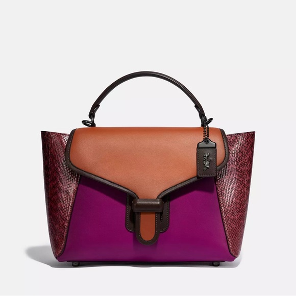 Coach Courier Pink Hibiscus Pewter Carryall With Snakeskin Detail Shoulder Bag - Picture 1 of 16